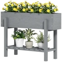 Fioriera Rialzata con Ripiano Inferiore e 2 Fori di Drenaggio, in Legno di Abete, 100x30x70.5 cm, Grigio
