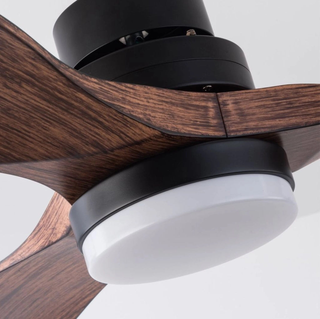 Ventilatore da soffitto 42 pollici con luce LED e telecomando; nero e noce scuro in ABS