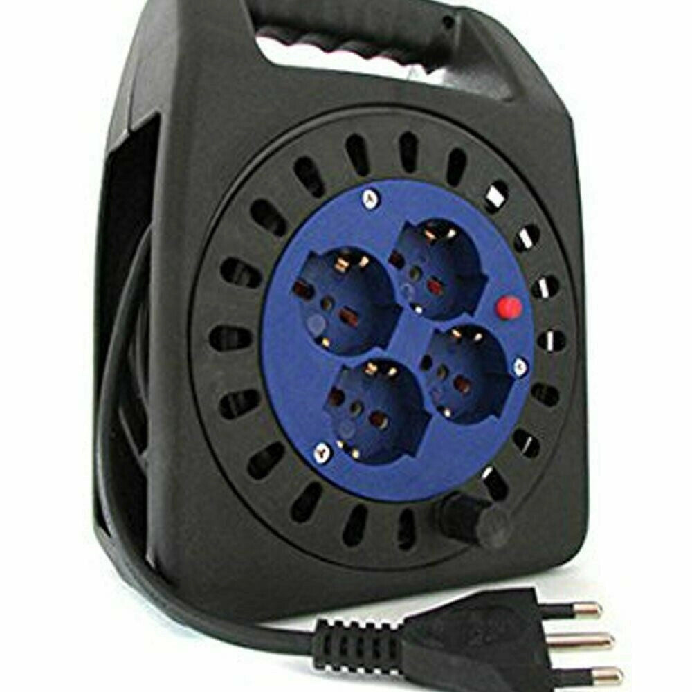 Trade Shop - Avvolgicavo Elettrico Prolunga Corrente Avvolgi Cavo 15 Metri 4 Prese Schuko 2p -