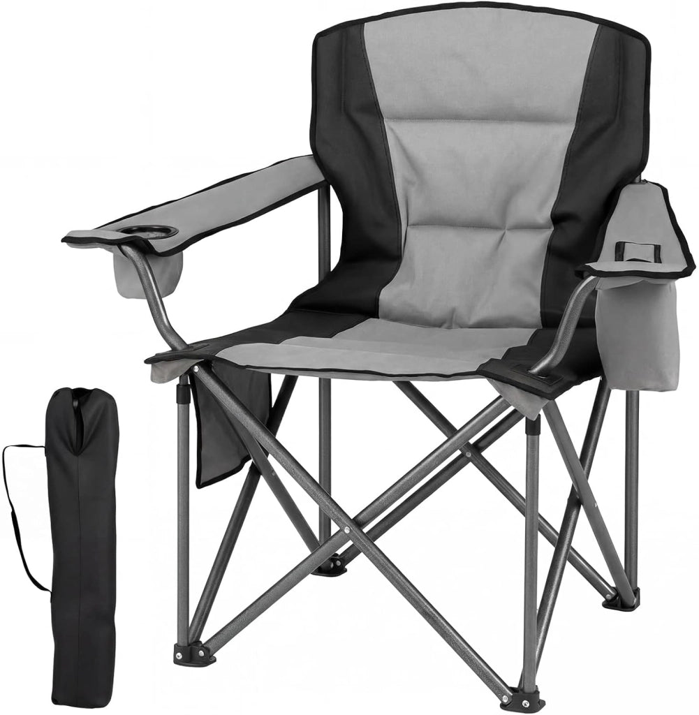 Sedia da Campeggio Pieghevole, Sedia da Esterno con Tasca Refrigerante, Portabicchiere, Tasca Laterale e Borsa, Sedia Portatile per Picnic, Escursioni e Pesca, Portata 150 kg (Rosso)