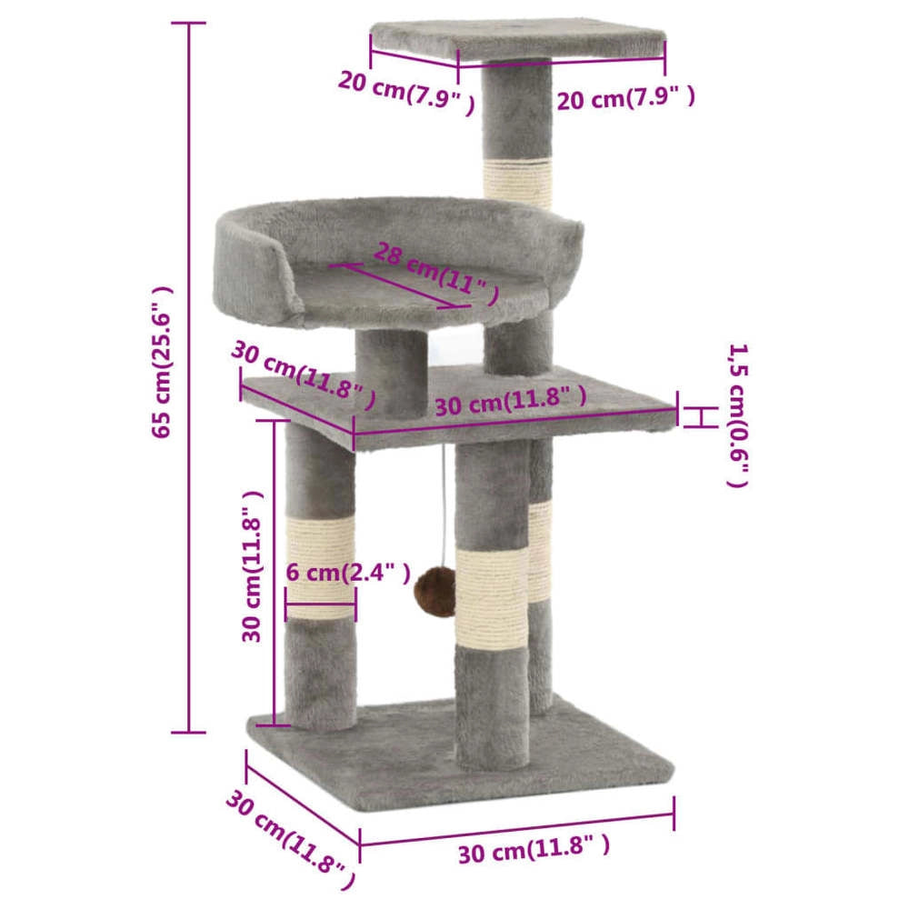 Cat Scratching Post With Sisal Scratching Columns, 65 Cm, Grey