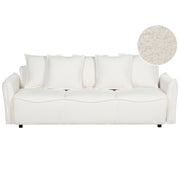 Divano letto in tessuto bouclé bianco convertibile con cuscini aggiuntivi rimovibili, con rivestimento in stile moderno e minimalista.