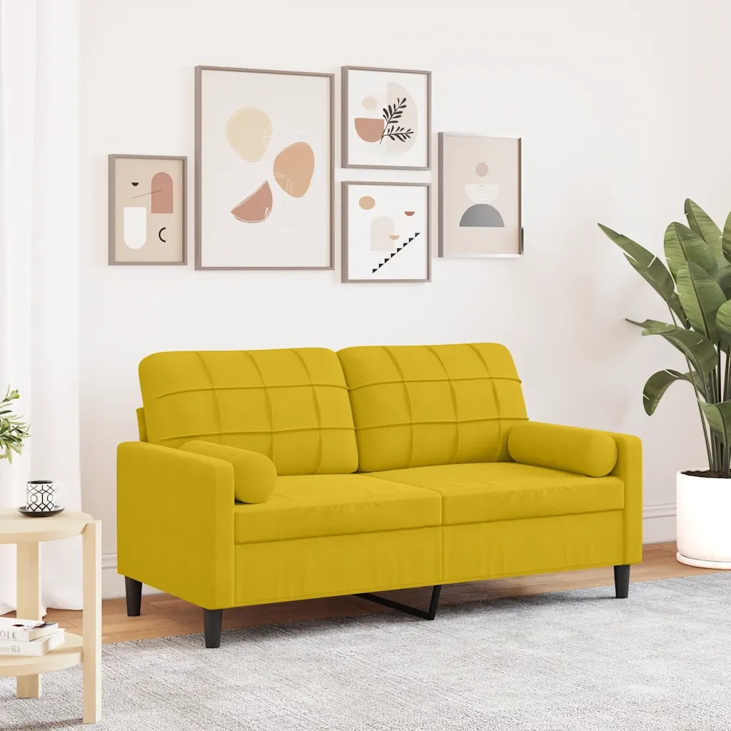 Divano | Divano da soggiorno | Sofa a 2 Posti con Cuscini Giallo 140 cm in Velluto