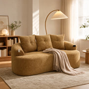 Divano a 2 posti in ciniglia con cuscini extra spessi e seduta profonda, senza montaggio, senape 164 × 92 × 60 cm
