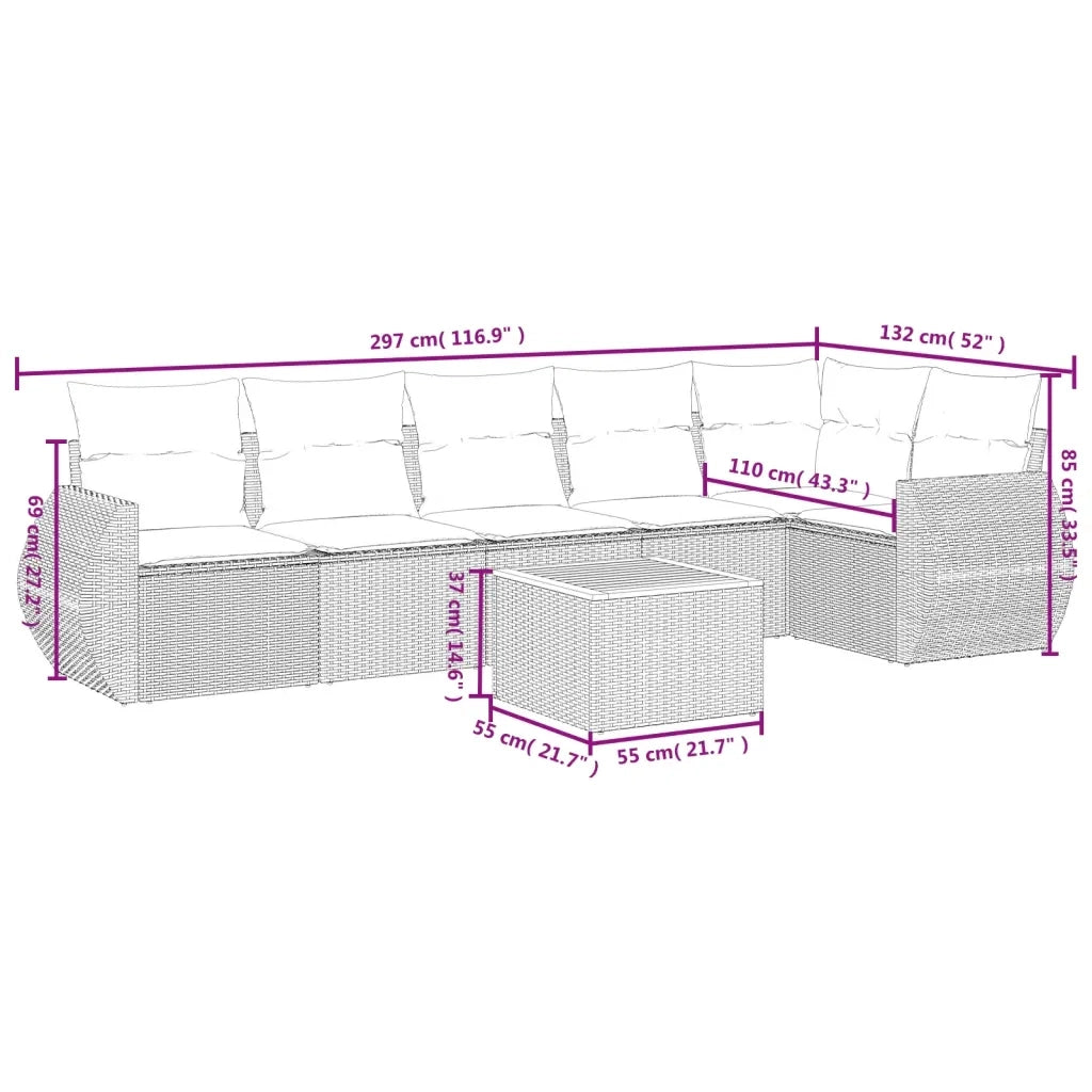 Set Divani da Giardino 7 pz con Cuscini Grigio in Polyrattan 3225017