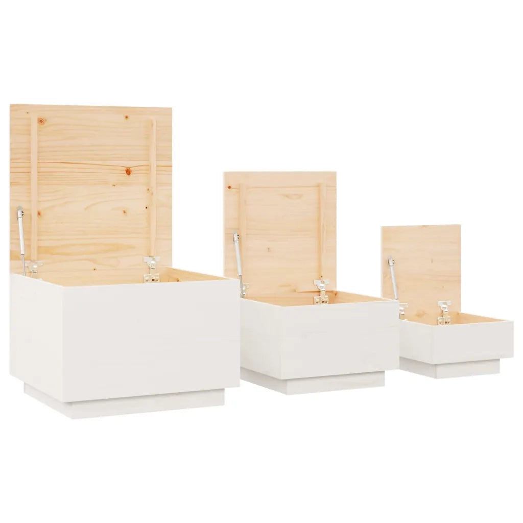 Contenitori con Coperchi 3 pz Bianchi in Legno Massello di Pino 818246