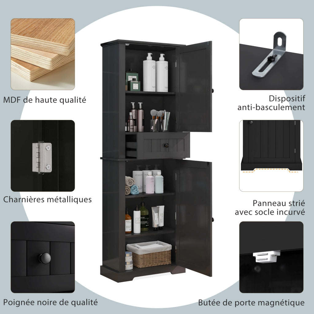 Mobile da bagno con 2 ante; 1 cassetto e ripiani regolabili - per bagno - nero