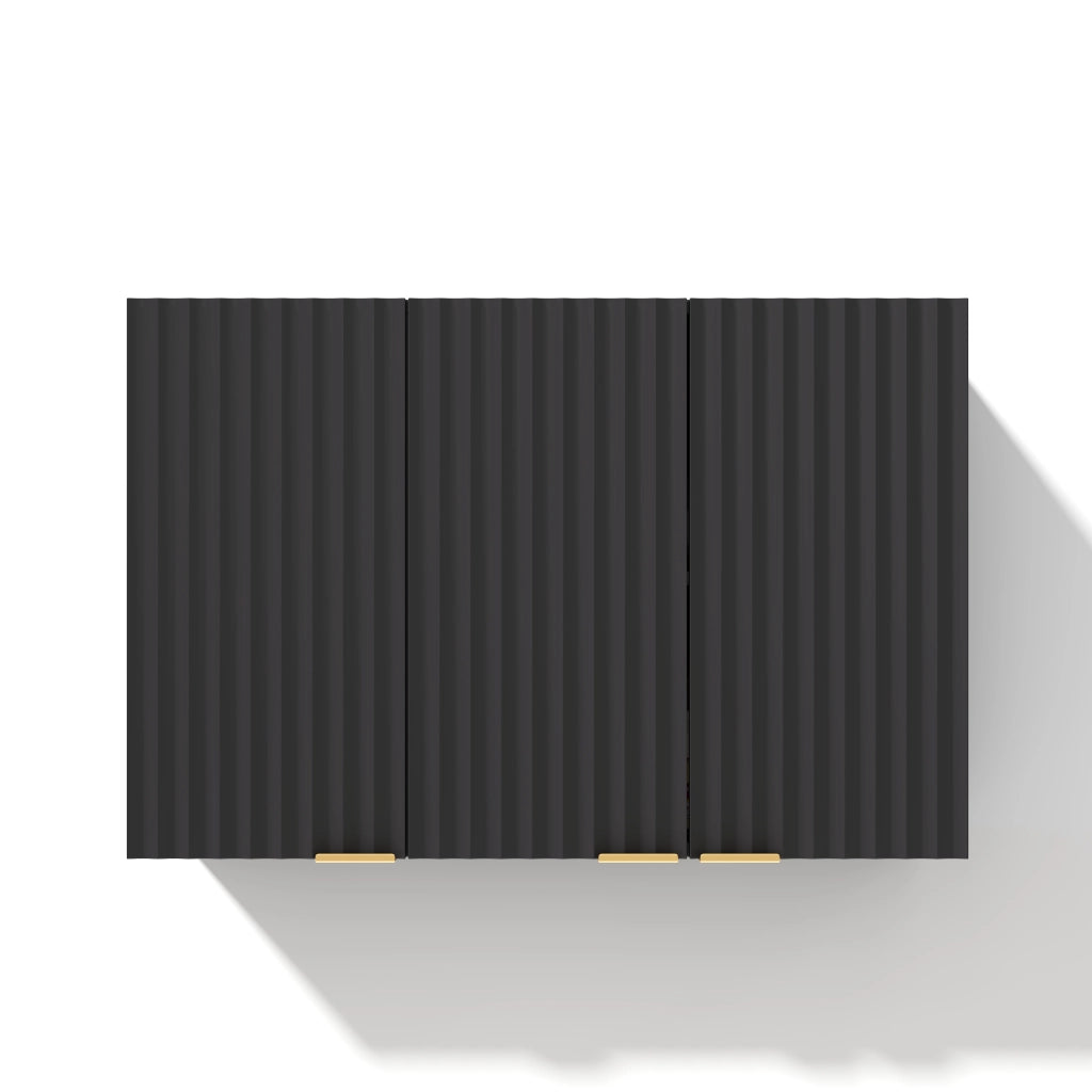 Pensile da parete con 3 ante in MDF nero 90x29x60 cm per cucina, bagno e lavanderia