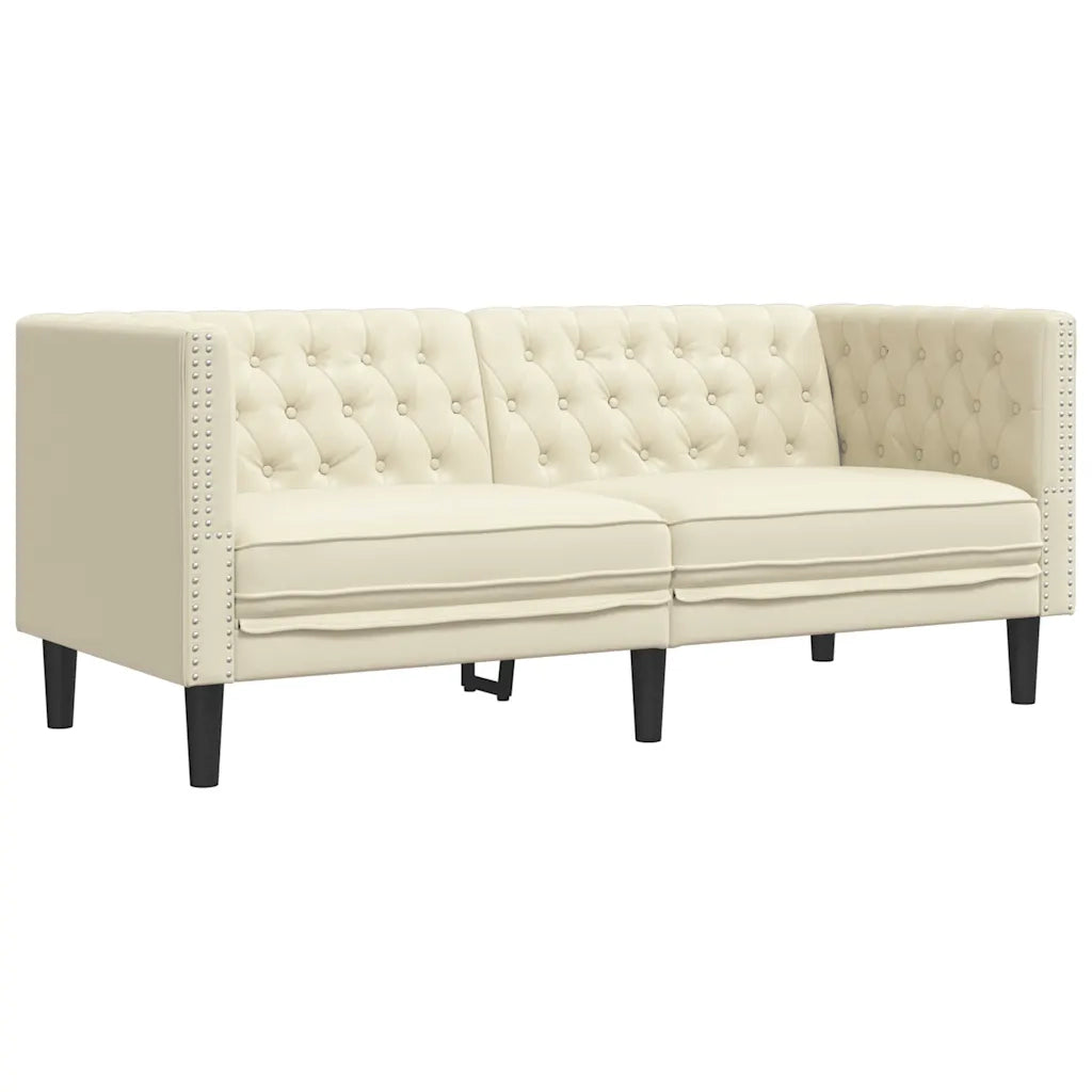vidaXL Set Divani Chesterfield 3pz Crema in Similpelle