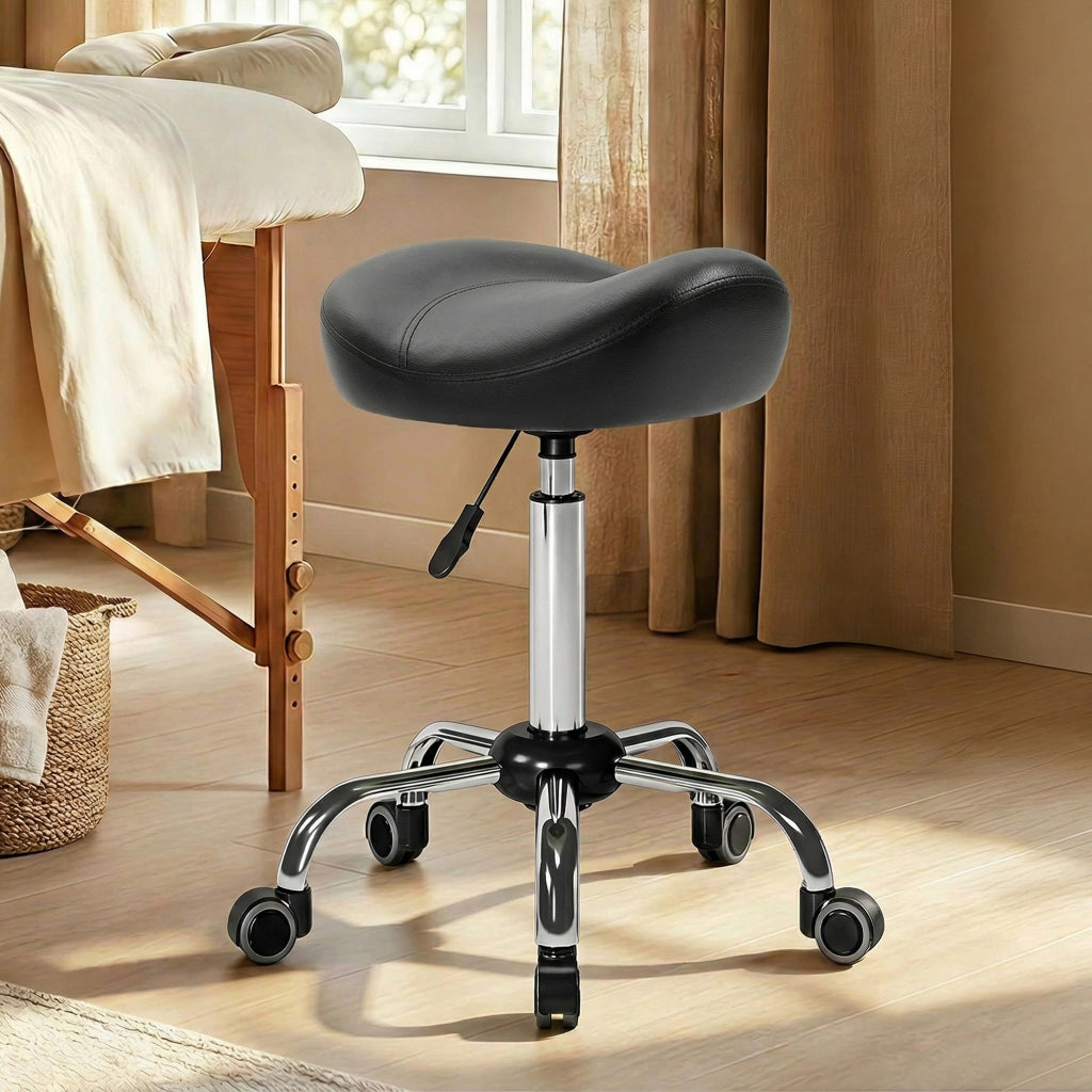 Sgabello da salotto con sedile a sella regolabile in altezza ¨C zephmum ¨C Pelle sintetica, 48x48x54-69cm, Nero