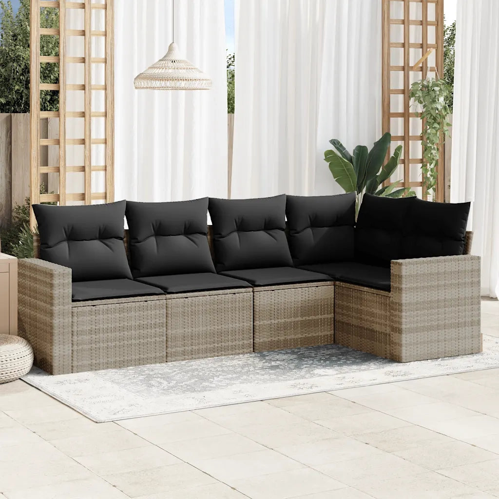 Set Divano da Giardino 5pz | Set Salotto da Giardino con Cuscini Grigio Chiaro Polyrattan