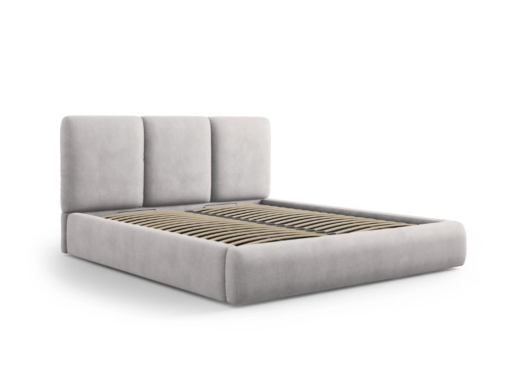 Cosmopolitan Design - Letto a cassettone con testiera "Nicolas" 140x200cm in ciniglia grigio chiaro 
