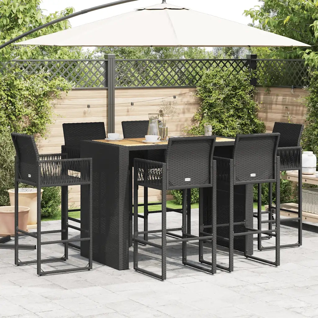 Set Bar da Giardino 7pz senza Cuscini Nero in Polyrattan Acacia 3328892