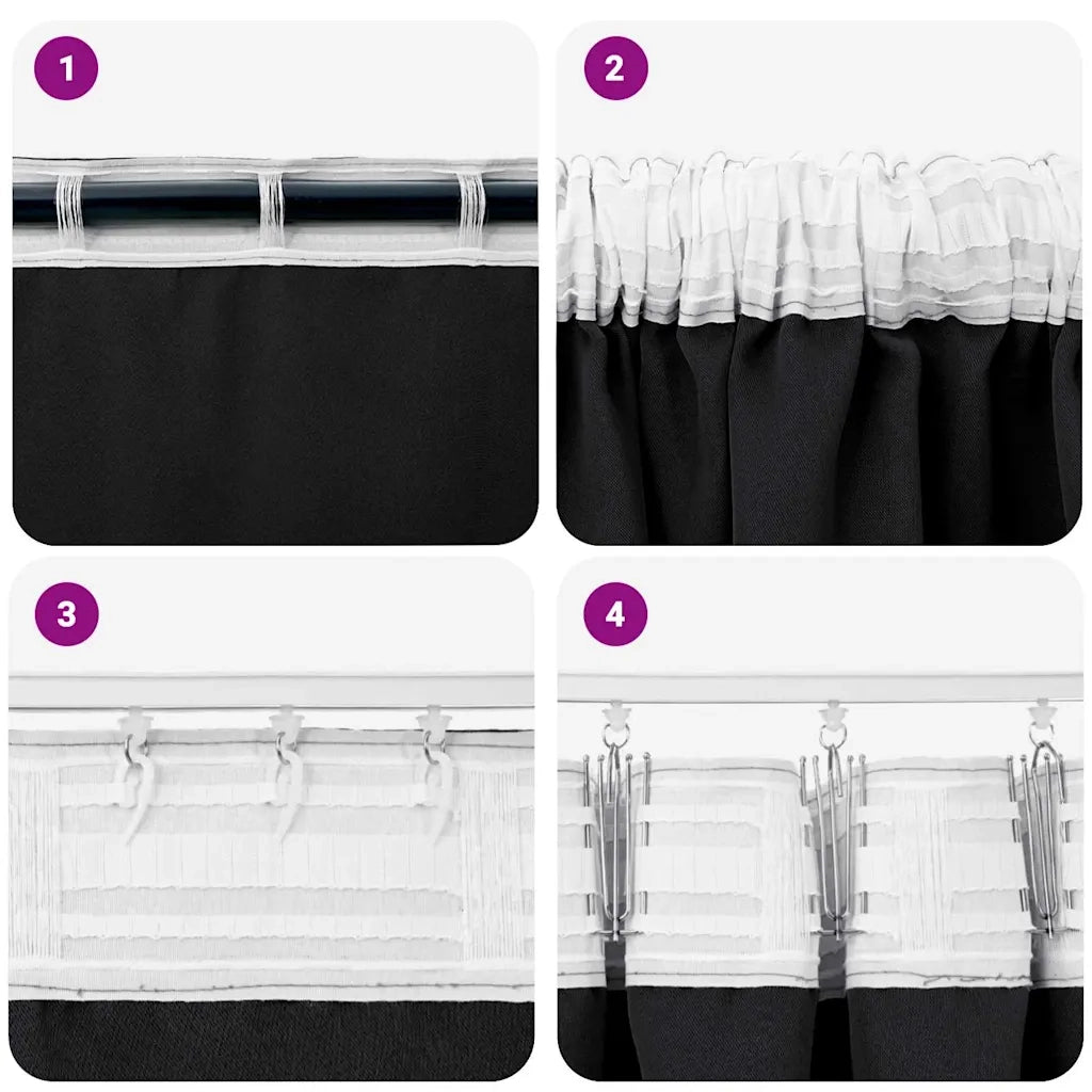 Tende Blackout con Anelli 2 pcs Nero 175 x 140 cm Poliestere 4107429
