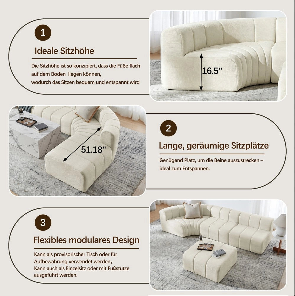 Divano Angolare 4 Posti ¨C Minimal ¨C Beige Tessuto Modulare