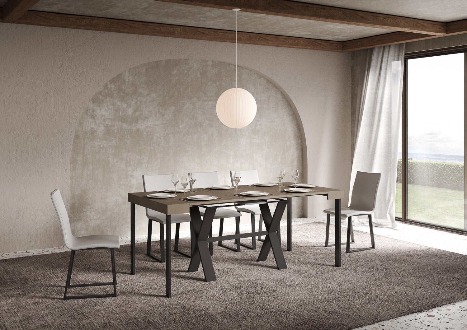 Consolle Allungabile 90-300x40x77 cm Xenia Tortora Telaio Antracite