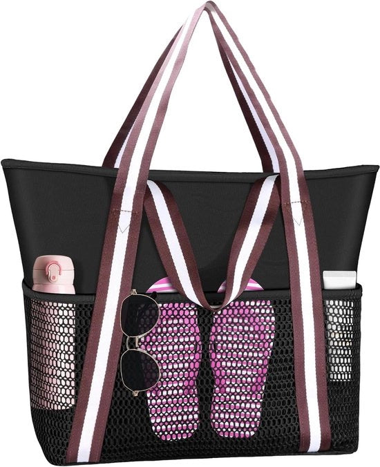 Borsa da Spiaggia per Donne - Con Cerniera e Borse - Ripiegabile - Leggera - Borsa a Spalla per Viaggi, Piscina, Shopping, Vacanza