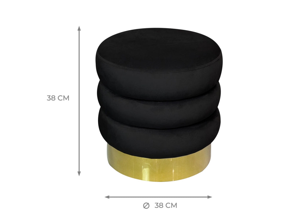 Pouf Salotto/Camera Rotondo Imbottito Modello Velvet Creamy Tinta Unita - Pouf - Nero