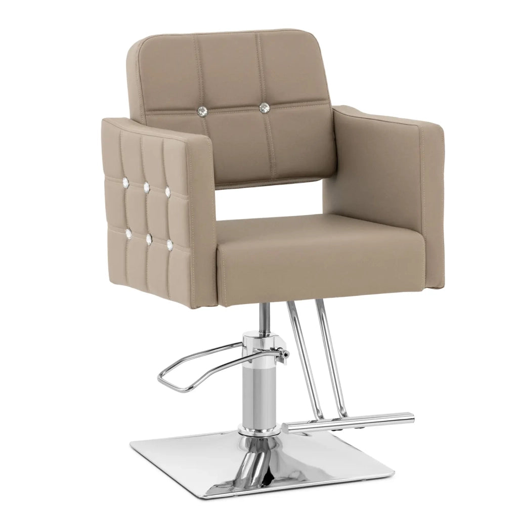 Poltrona professionale da parrucchiere con poggiapiedi altezza seduta 45-55 cm 150 kg acciaio inox PU beige 14_0008980