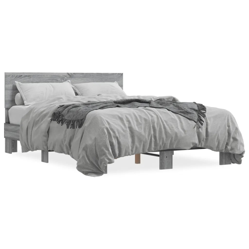 Letto matrimoniale | Letto per adulti | Giroletto Grigio Sonoma 120x200 cm in Legno Multistrato Metallo
