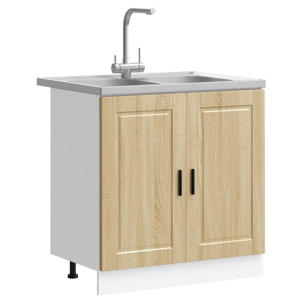 Base per lavabo  "Porto" con lavabo in rovere sonoma, 80x46x84,5 cm, in legno ingegnerizzato