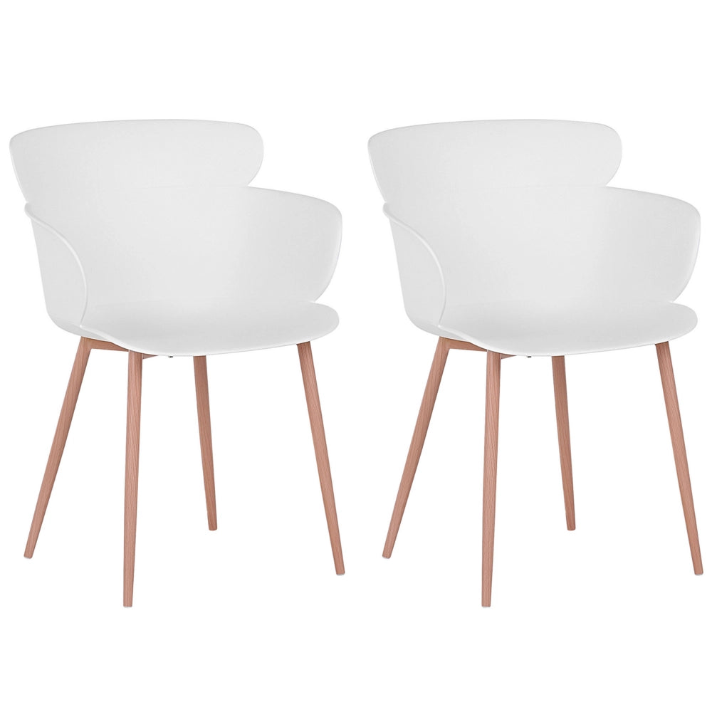 Set di 2 sedie da pranzo bianche in materiale sintetico gambe in metallo schienale ergonomico moderno soggiorno