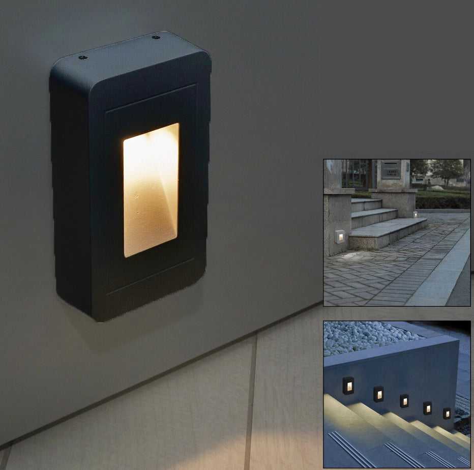 Faretto segnapassi esterno IP65 LED 12W scale giardino Nero Luce CALDA 3000K