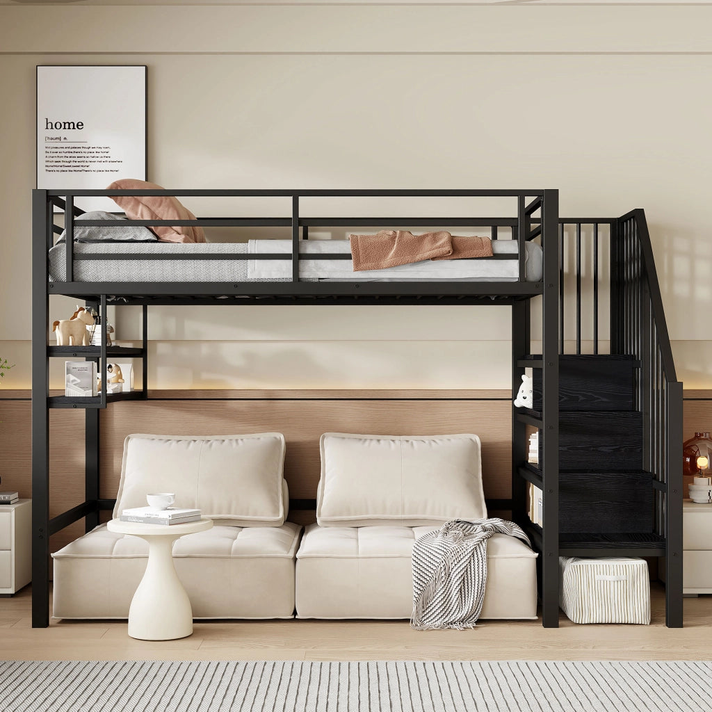 Letto a castello nero in metallo con funzione contenitore 90x200 cm