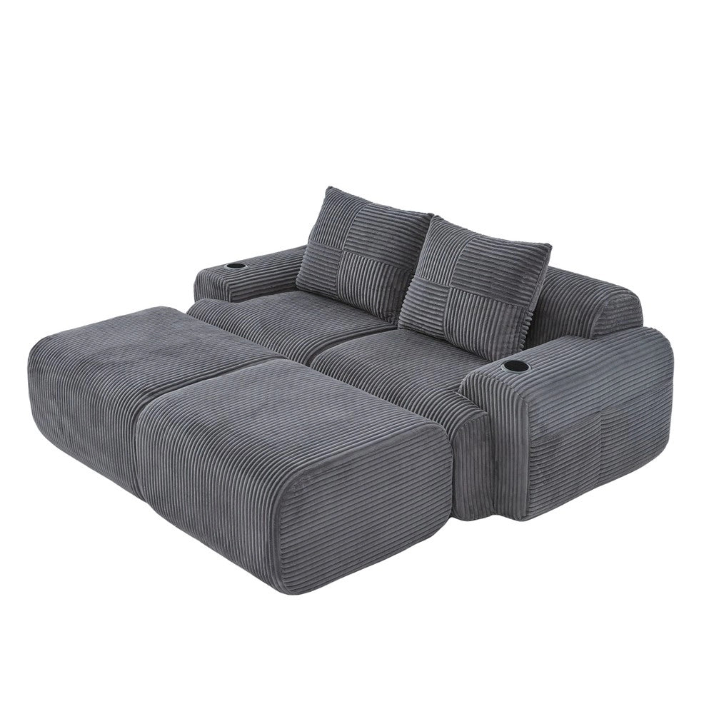 Divano 2 posti con poggiapiedi ¨C Minimal ¨C Tessuto grigio scuro con contenitore