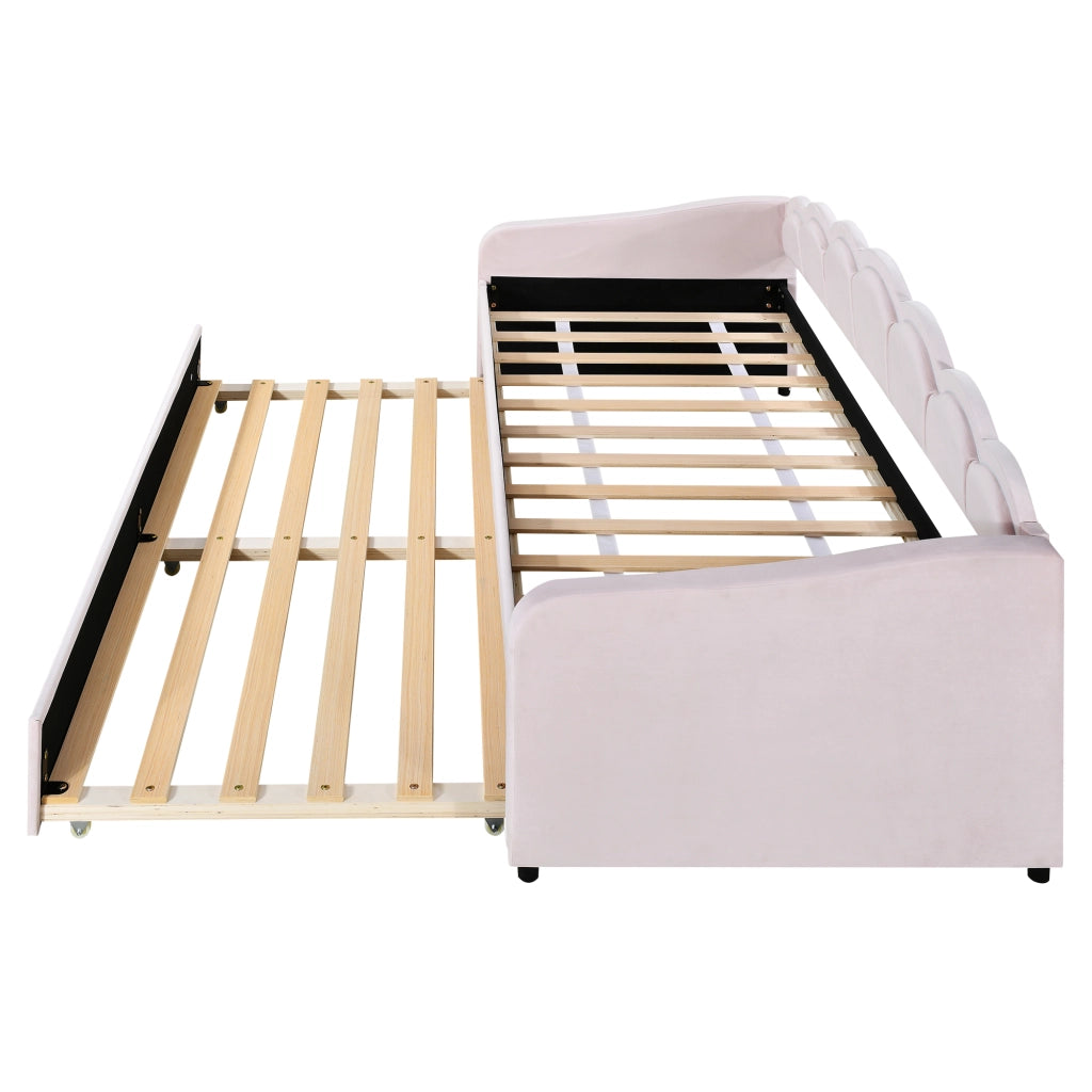 LETTO con letto estraibile 90x200 cm in velluto rosa con LED