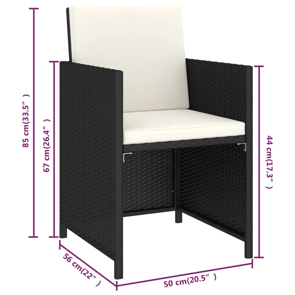 Set da Pranzo per Esterni 6 pz con Cuscini in Polyrattan Nero cod mxl 35535