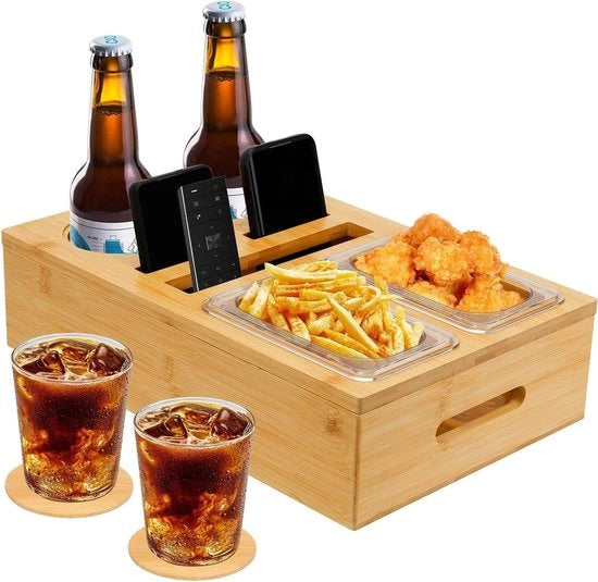 Tavolo da caffè in bambù con maniglia per servizio - bevande - colazione - ricevimento (40 x 26 x 10 cm)