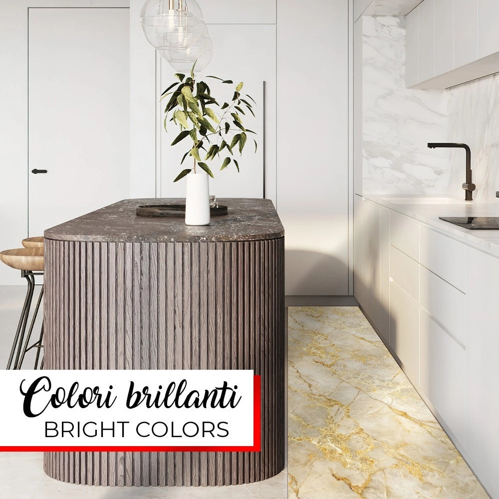 Tappeto Cucina Antimacchia 51x100 cm Stampa HD Alta Definizione Passatoia Gomma Moderna Marmo Oro