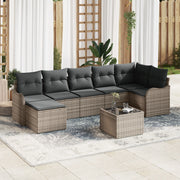 Set da Divano da Giardino da 7 Pezzi con Cuscini Grigio Polyrattan