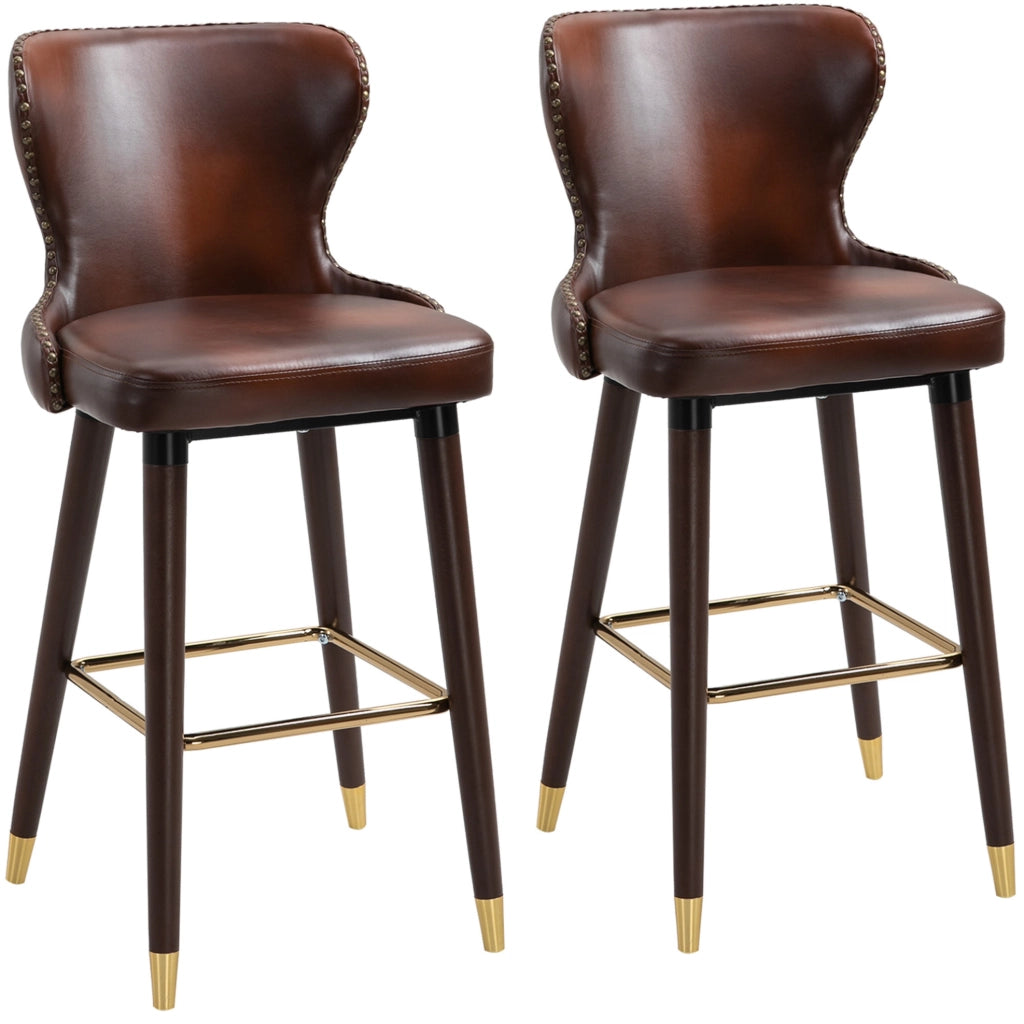 Set di 2 sgabelli da bar 52x53x101 cm con schienale basso; in legno marrone