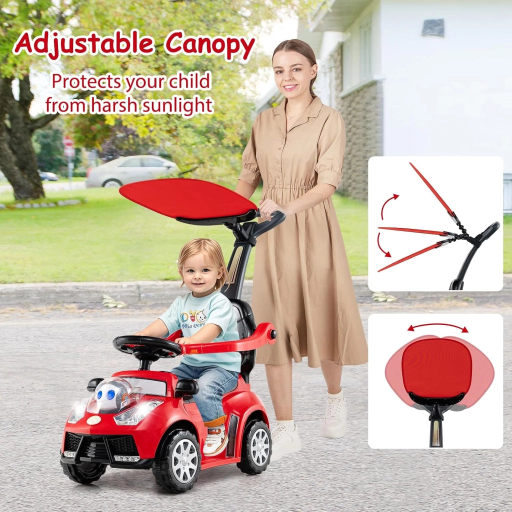 Macchina Cavalcabile per Bambini 1-3 Anni, Cavalcabile Bambino 3 in 1, Carpot & Maniglia Rimovibili, Guida Realistica con Volante, Clacson, Musica, Carico 25 KG, Regalo Ragazza Ragazzo (Rosso)