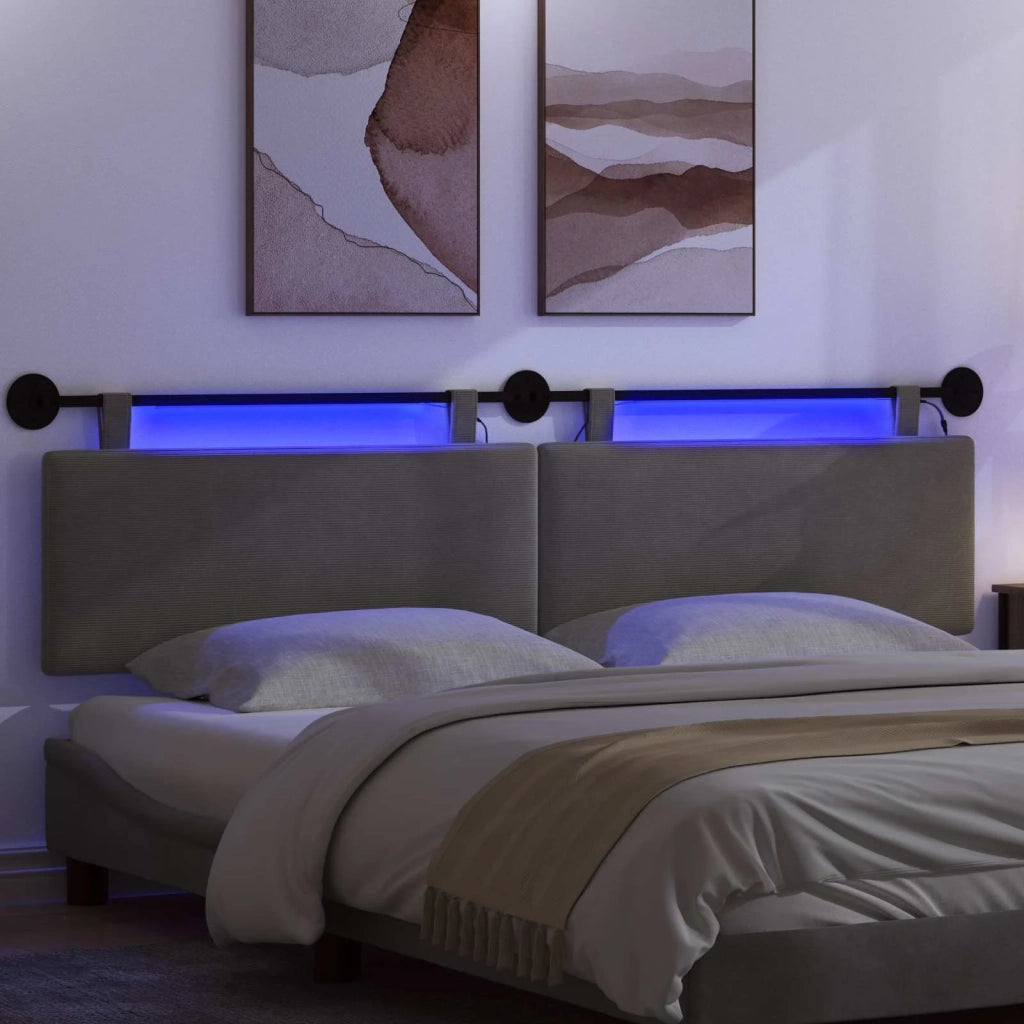 Testiera | Testata sospesa Con luce LED Grigio Chiaro Tessuto in Cords