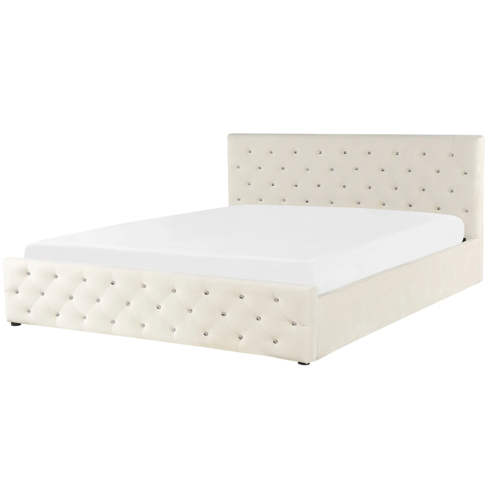 Letto Matrimoniale Moderno con Contenitore in Velluto Beige 180 x 200 cm