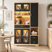 Credenza da cucina 105x40x185 cm nera e naturale in MDF con LED