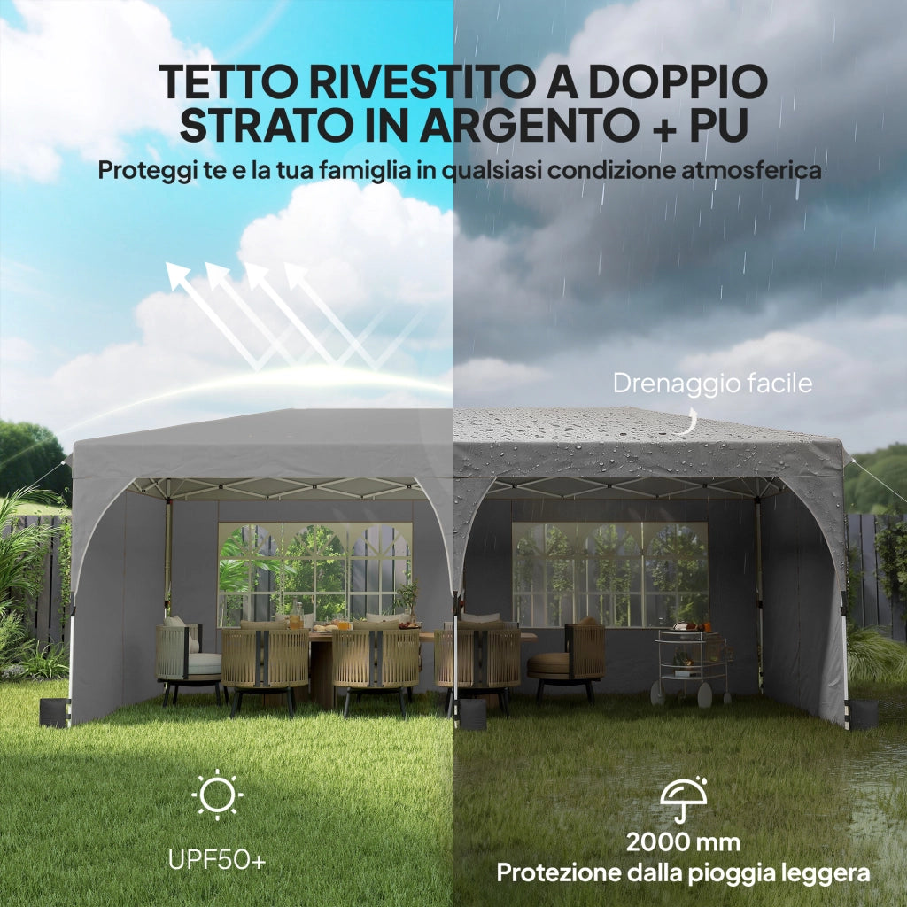 Gazebo Pieghevole 3x6 m con Pareti e Altezza Regolabile, Protezione UV 50+, Grigio Chiaro