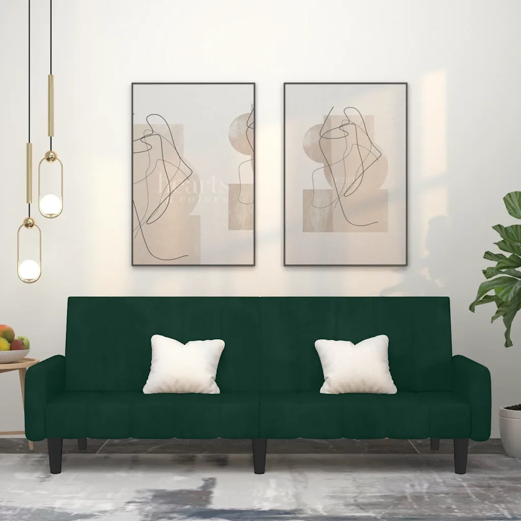 Divano Letto a 2 Posti Verde Scuro in Velluto 375776