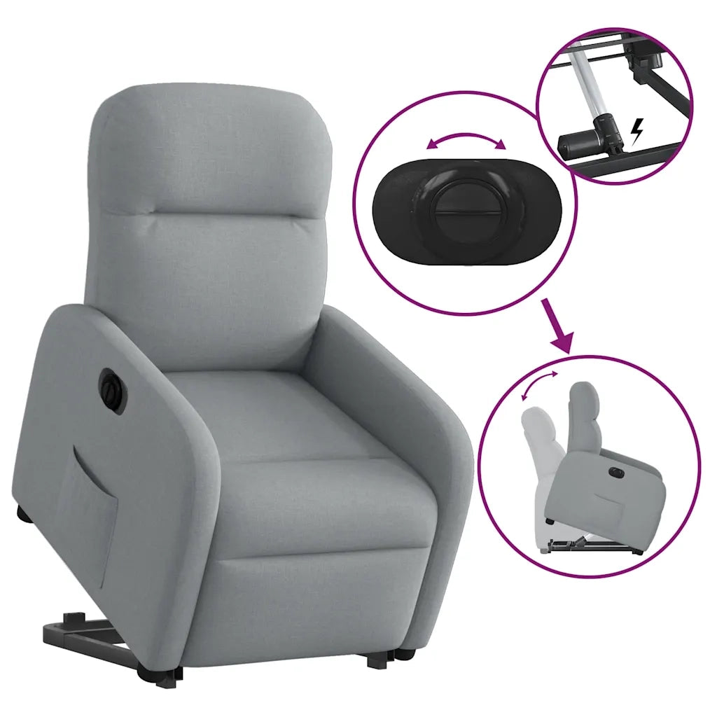 vidaXL Poltrona Reclinante Alzapersona Elettrica Grigio Chiaro Tessuto