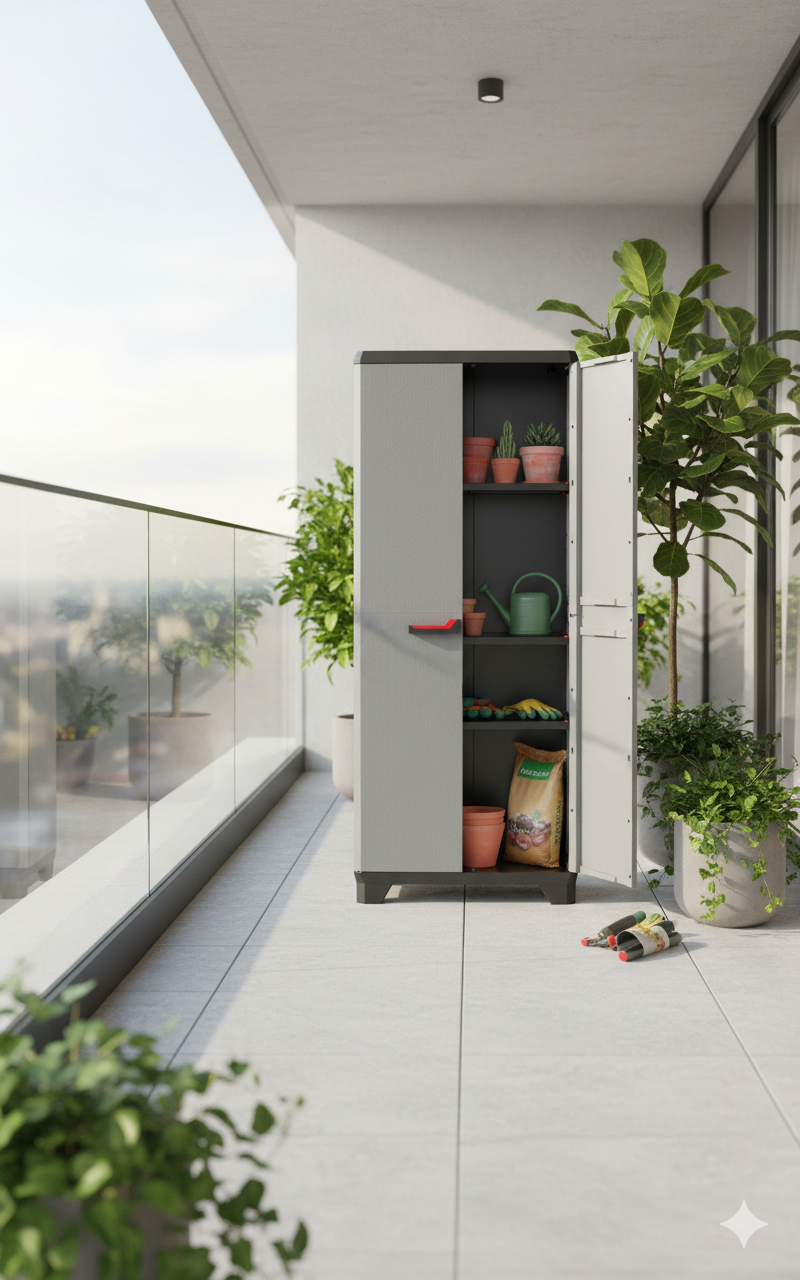 Armadio da Esterno 3 Ripiani 68x39x173H cm in Plastica Keter Stilo Alto Grigio