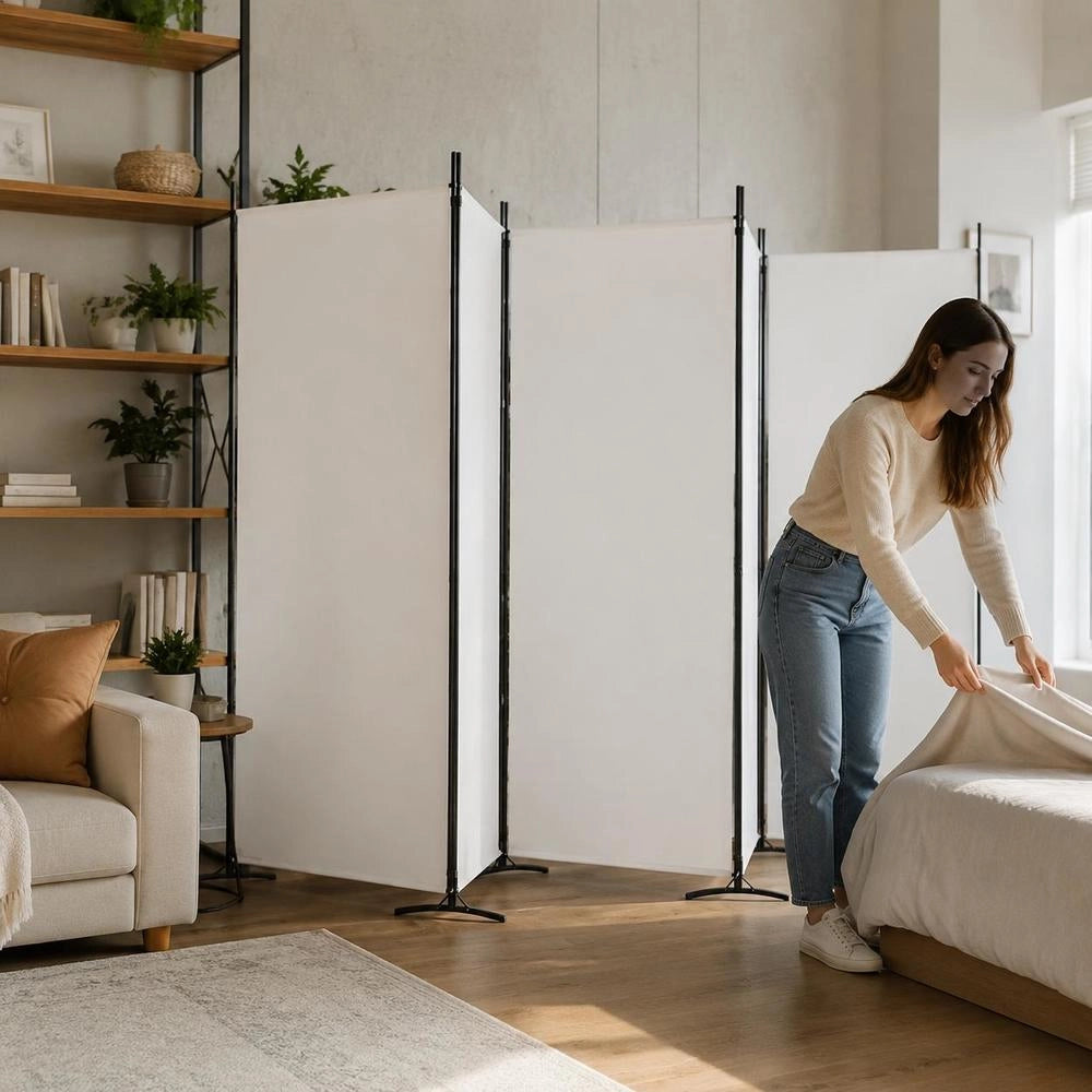 6-panel White Screen, 520x180 Cm, Fabric