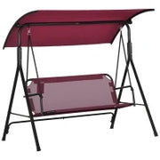 Dondolo da Giardino 3 Posti in Acciaio con Tetto Parasole in Poliestere, 172x110x153 cm, Rosso e Nero
