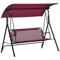 Dondolo da Giardino 3 Posti in Acciaio con Tetto Parasole in Poliestere, 172x110x153 cm, Rosso e Nero