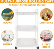 Set di 2 carrelli 3 livelli bianchi multifunzionali con ruote per cucina, bagno, angolo cottura, camera da letto 41 x 25 x 75 cm carrello da cucina