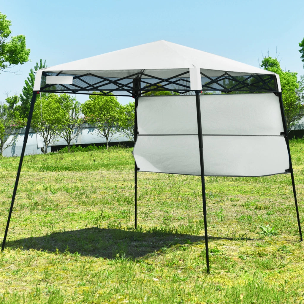 Tenda a baldacchino portatile e leggero con borsa per campeggio, Gazebo da esterno con gambe inclinate Bianco-Gazebo