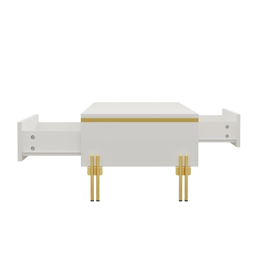 Tavolino da salotto 100x50x36 cm con cassetti su entrambi i lati; pannello truciolare bianco
