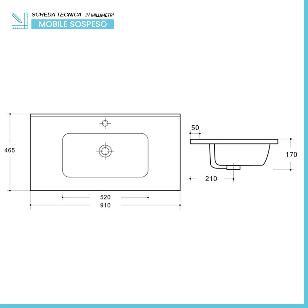 Mobile bagno sospeso 90 cm verde satinato con lavabo ad incasso Gaya